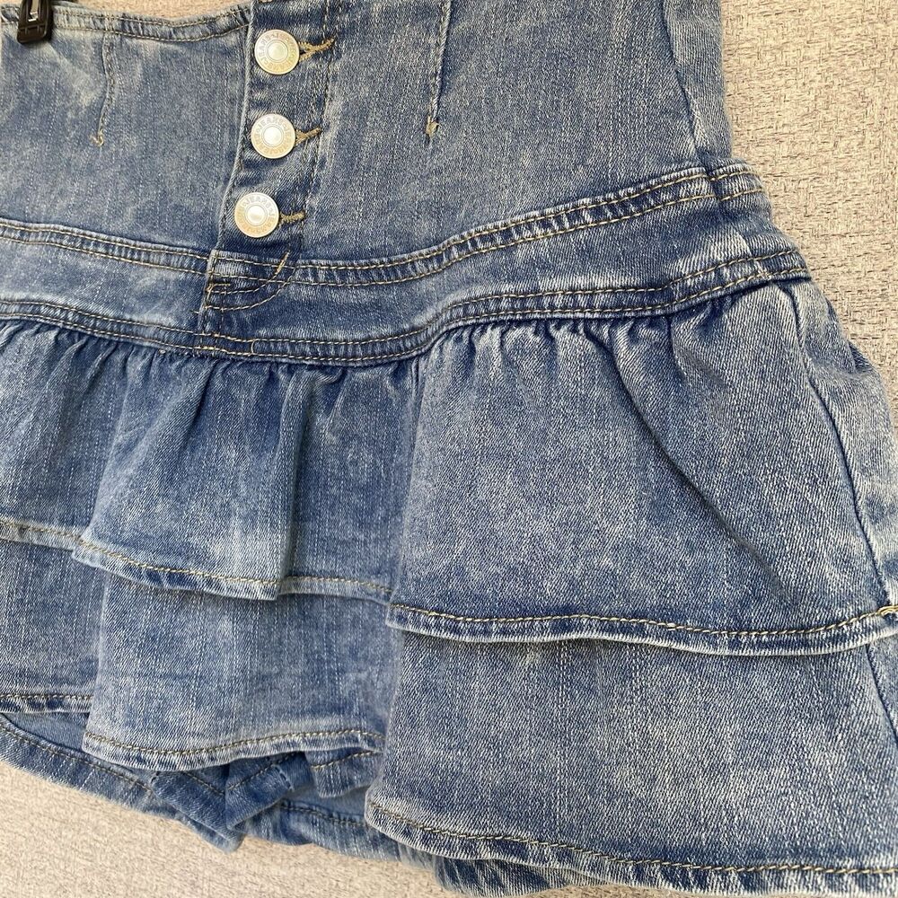 SHEIN Y2K Micro Mini Denim Skort Skirt 28 Stretch Skater High Waist Ruffled